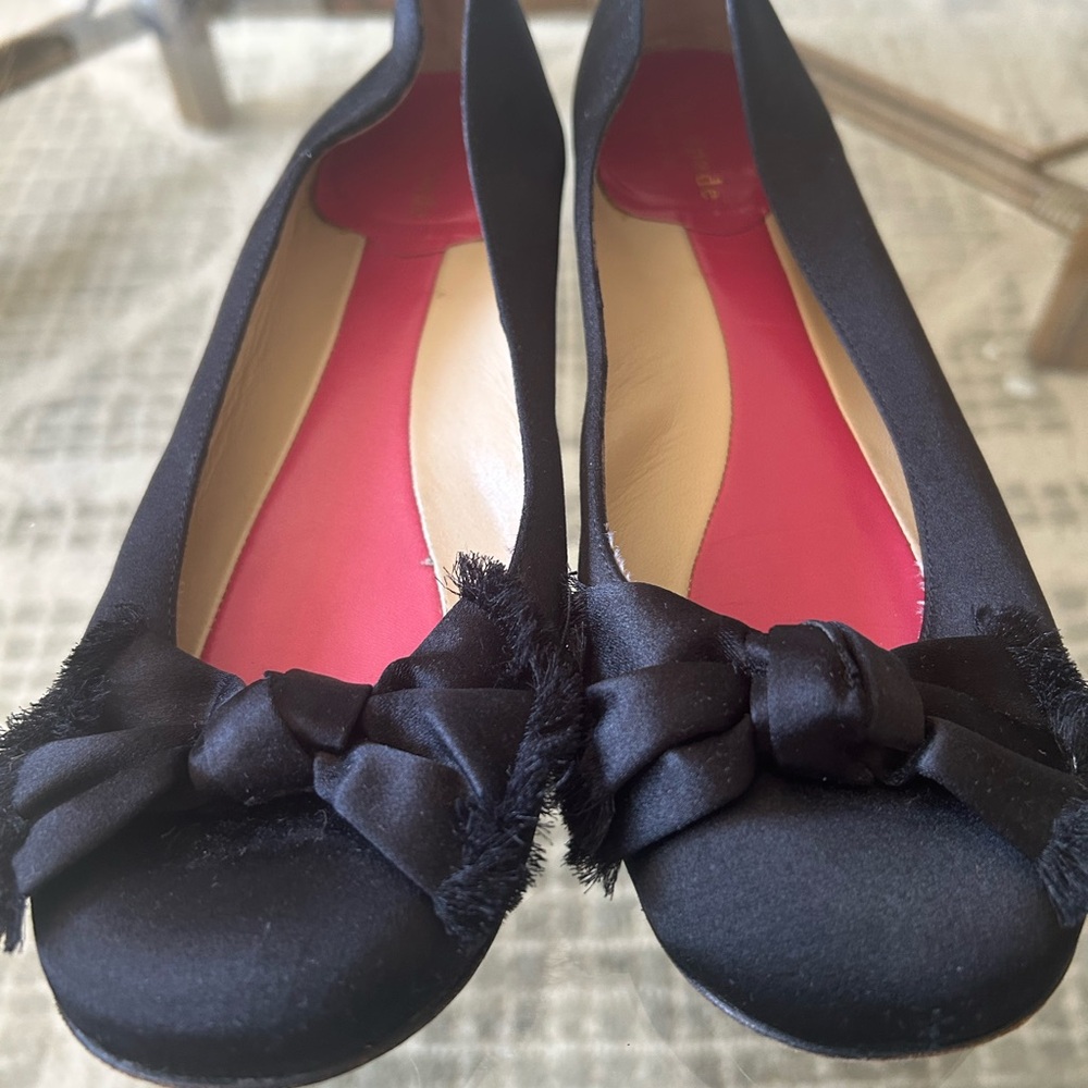 Kate Spade Black Satin Flats with Bow